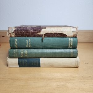 Antique Vintage Book Collection Lot Of 4 School Fiction Green Brown Distressed